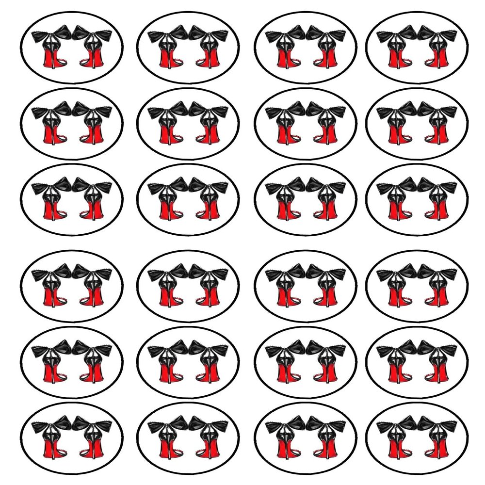 24 Red Bottom Heels Cupcake Toppers, Designer High Heels Cake, Edible Wafer Paper Discs Cake Decorations
