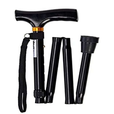 Walking Stick, Easy Adjustable Height Folding Extendable Walking Cane, Lightweight Flexible and Durable Walking Aid Mobility Aid by VapourOn (Black)