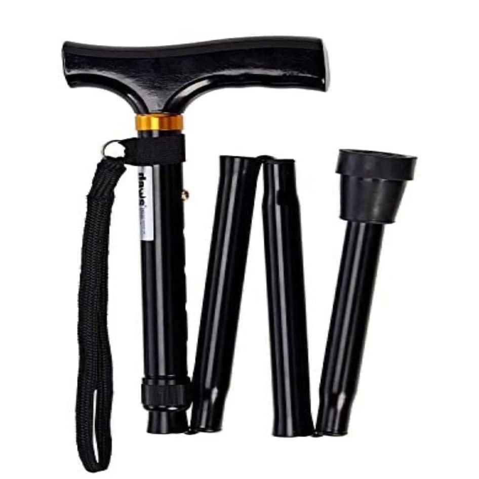 Walking Stick, Easy Adjustable Height Folding Extendable Walking Cane, Lightweight Flexible and Durable Walking Aid Mobility Aid by VapourOn (Black)