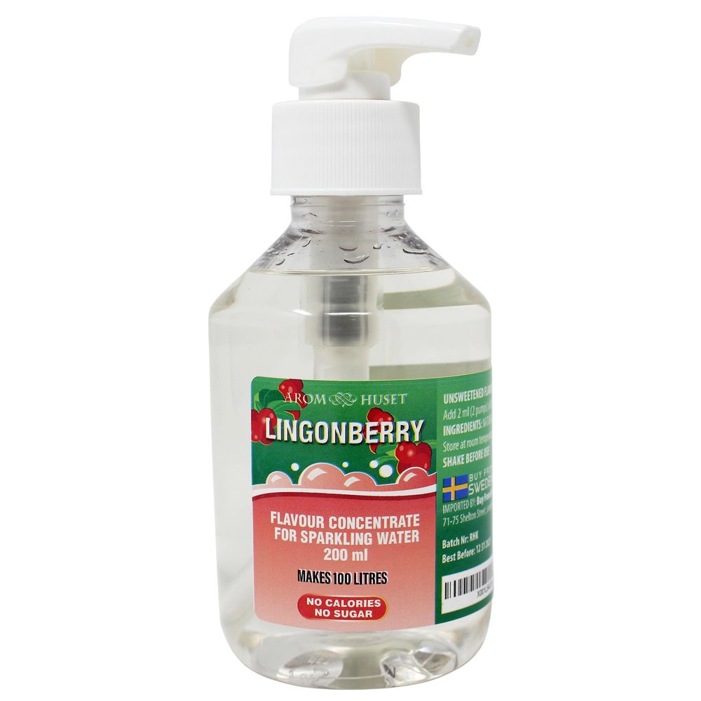 Aromhuset Lingonberry Sparkling Water Flavouring Drops 200ml - Zero Sugar & No Calories - Makes 100 Litres - With Pump Bottle - Just Add 2 Pumps to 1 Litre Sparkling Water