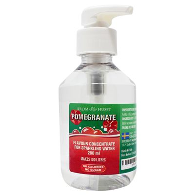 Aromhuset Pomegranate Sparkling Water Flavouring Drops 200ml - With Pump Bottle - Makes 100 Litres with 1-500 - Zero Sugar & No Calories - Just Add 2 Pumps to 1 Litre Sparkling Water