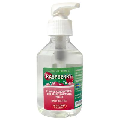 Aromhuset Raspberry Sparkling Water Flavouring Drops 200ml - With Pump Bottle - Makes 100 Litres with 1-500 - Zero Sugar & No Calories - Just Add 2 Pumps to 1 Litre Sparkling Water