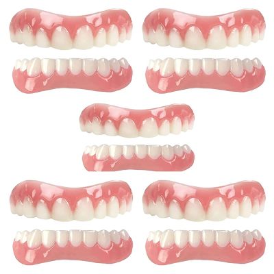 HFDHD Dentures Cosmetic Teeth Natural Tone Instant Veneers Silicone Tooth Whitening Temporary Prosthesis Teeth Top Bottom Detachable False Teeth Men and Women For Bad Teeth Broken Teeth,5pairs