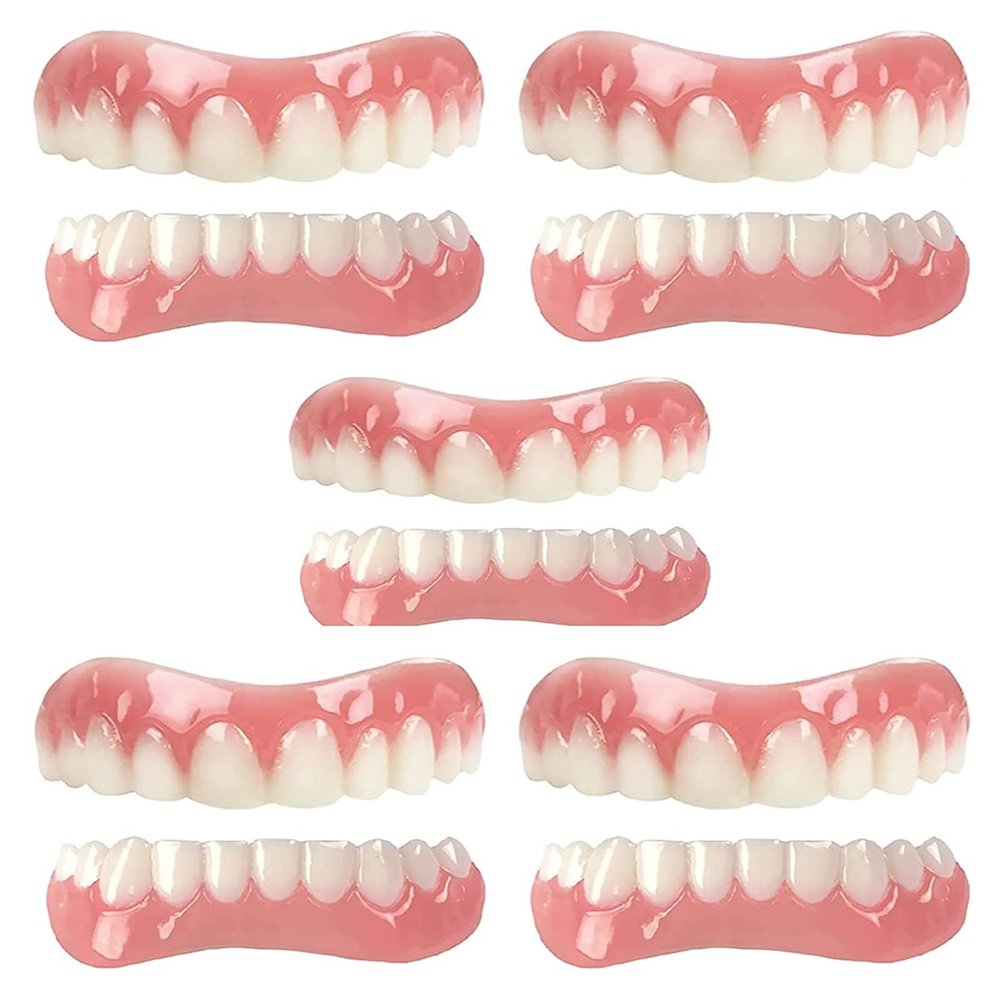 HFDHD Dentures Cosmetic Teeth Natural Tone Instant Veneers Silicone Tooth Whitening Temporary Prosthesis Teeth Top Bottom Detachable False Teeth Men and Women For Bad Teeth Broken Teeth,5pairs