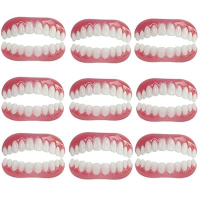 HFDHD Dentures Cosmetic Teeth Natural Tone Instant Veneers Silicone Tooth Whitening Temporary Prosthesis Teeth Top Bottom Detachable False Teeth Men and Women For Bad Teeth Broken Teeth,9pairs