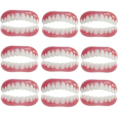 HFDHD Dentures Cosmetic Teeth Natural Tone Instant Veneers Silicone Tooth Whitening Temporary Prosthesis Teeth Top Bottom Detachable False Teeth Men and Women For Bad Teeth Broken Teeth,9pairs