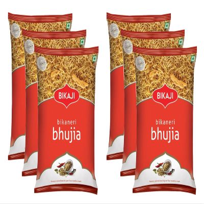 Bikaji Bhujia Snack 200g - Aslee Bikaneri Namkeen Anytime Snack Pouch - Traditional Indian Salty Savoury Crunchy, Crispy Snack (Pack of 6)
