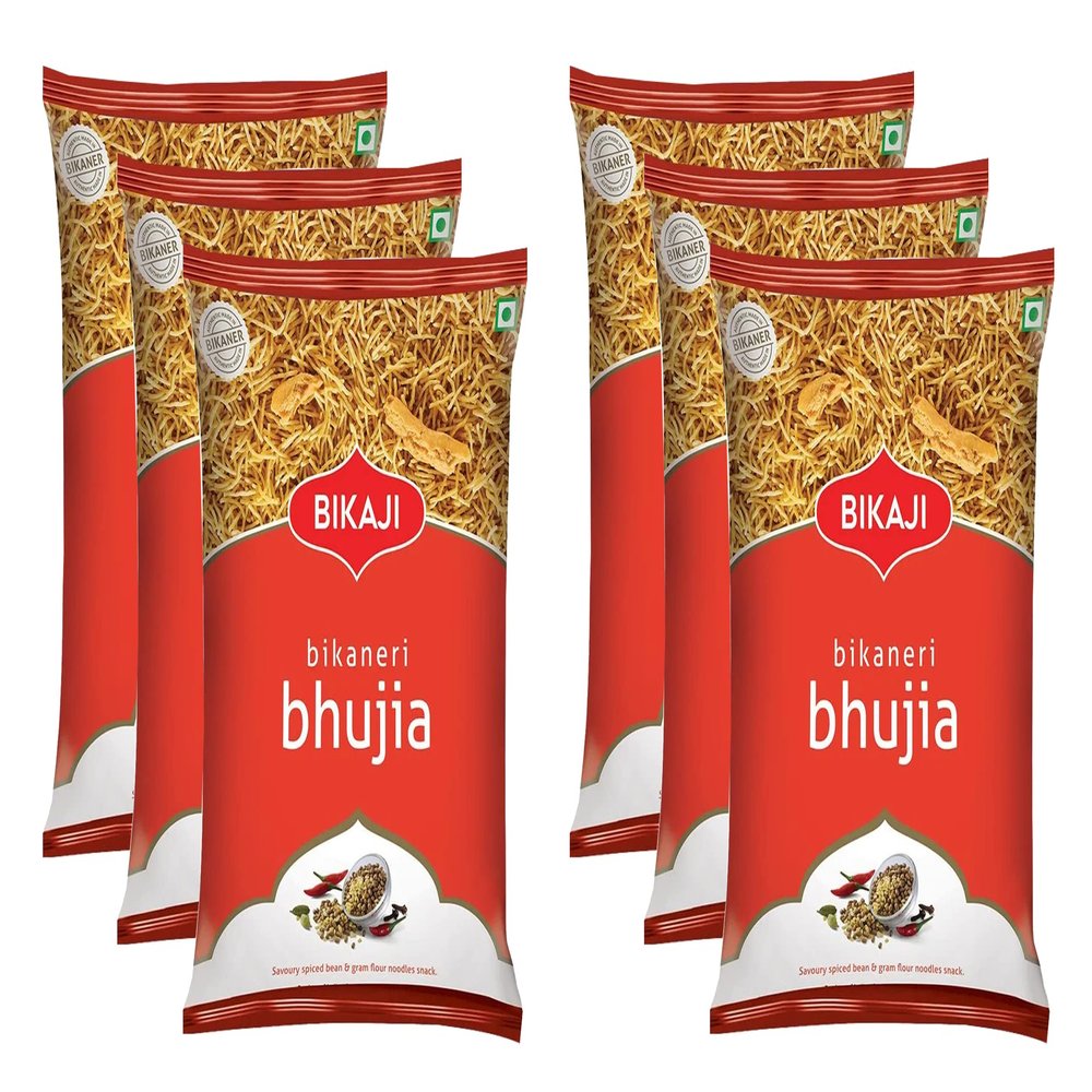 Bikaji Bhujia Snack 200g - Aslee Bikaneri Namkeen Anytime Snack Pouch - Traditional Indian Salty Savoury Crunchy, Crispy Snack (Pack of 6)