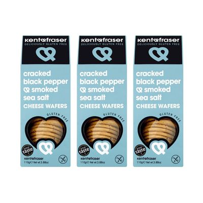 Kent & Fraser Gluten Free Cracked Black Pepper & Smoked Sea Salt Cheese Biscuits | Wheat Free Savoury Crackers | 110g (Pack of 3)