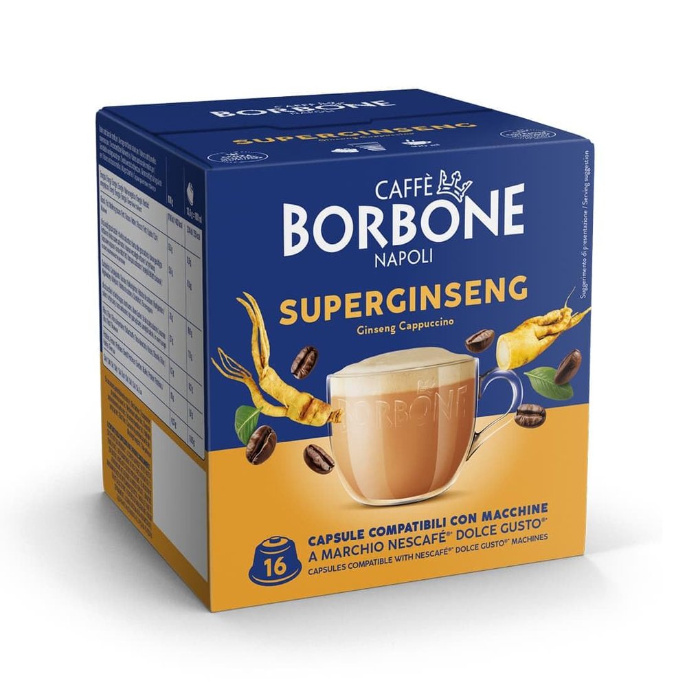CAFF BORBONE SuperGinseng - Coffee with Ginseng - 64 capsules (4 packs of 16) - Compatible with Nescaf* Dolce Gusto* Coffee Machines