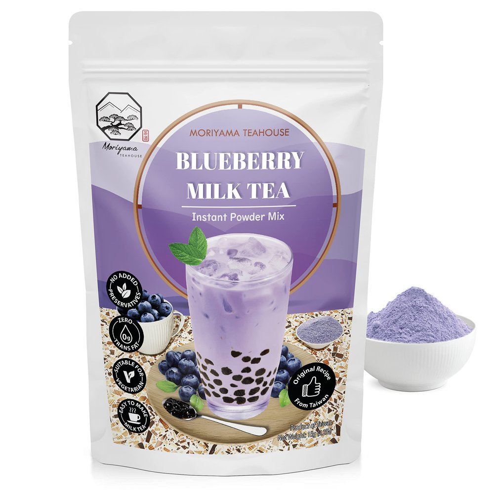 Blueberry Bubble Milk Tea Instant 3in1 Powder Mix - 1kg (33 Drinks) | For Boba Tea, Milkshake, Blended Frappe and Bakery | Authentic Taiwan Recipe | 0 Trans Fat, No Preservatives by Moriyama Teahouse