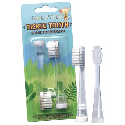 Jack N' Jill Tickle Tooth Sonic Electric Toothbrush Replacement Heads - Gentle Cleaning, Made for Tiny Teeth, LED Inspection Light, Extra Soft Bristles, for Babies & Kids - (1 Pack - Set of 2)