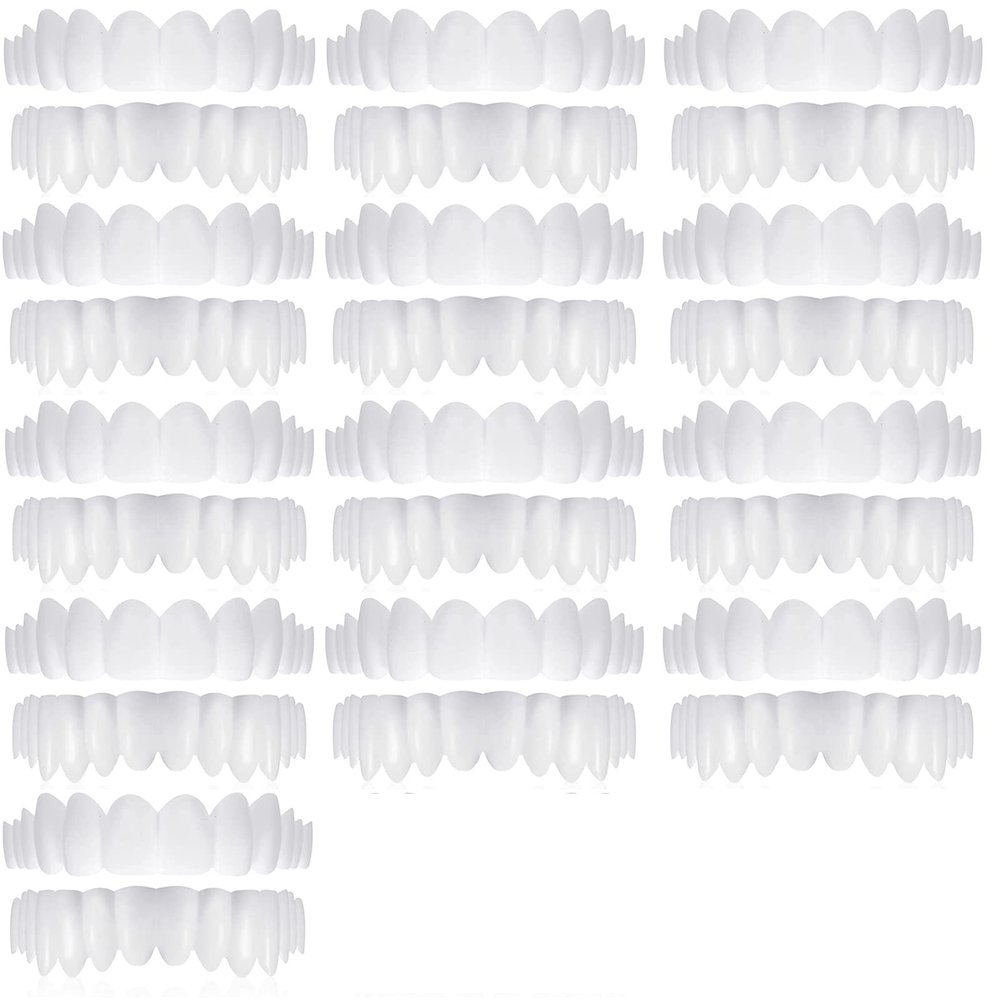 MXRFACTory Fake Teeth Instant Veneers Natural Tones Top Bottom Dentures Silicone Temporary Dentures Reusable Teeth Braces Covering for Men and Women Fix Your Teeth and Smile Fast,13pairs