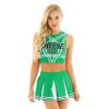 Alvivi Women's Sexy Cheerleading Costume Crop Top with Mini Pleated Skirt Set Schoolgirl Cheer Leader Uniform Green M view 1
