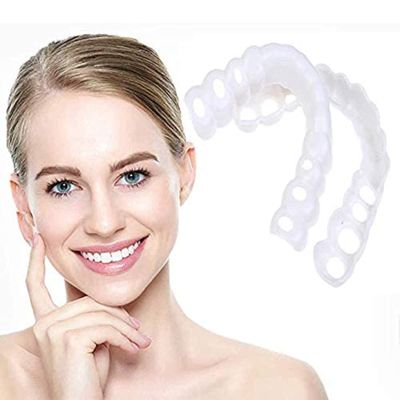 MXRFACTory Fake Teeth Instant Veneers Natural Tones Top Bottom Dentures Silicone Temporary Dentures Reusable Teeth Braces Covering for Men and Women Fix Your Teeth and Smile Fast,11pairs