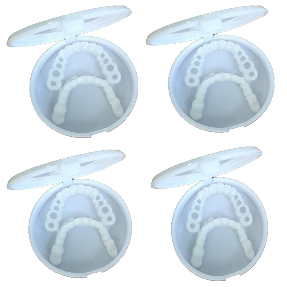 MXRFACTory Fake Teeth Instant Veneers Silica Gel Teeth Top Bottom Dentures Silicone Tooth Reusable Temporary Dentures Teeth Braces Covering for Men and Women For Bad Teeth,4pairs
