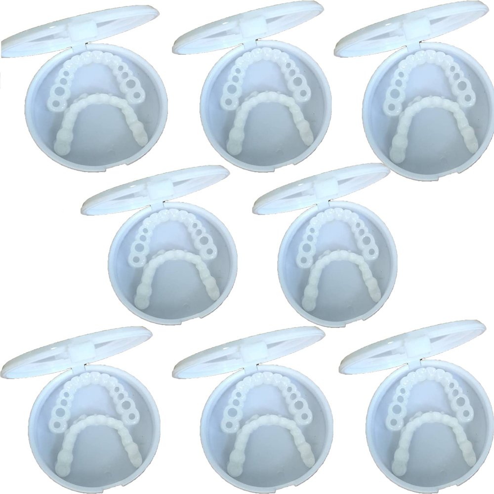 MXRFACTory Fake Teeth Instant Veneers Teeth Detachable Top Bottom Silicone Tooth Dental Prostheses Temporary Dentures Teeth Braces Covering for Men and Women Denture Restoration Kit,8pairs