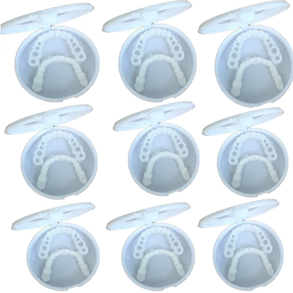 MXRFACTory Prosthesis Teeth Instant Veneers Natural Tones Adjustable Dentures Top Bottom Temporary Denture Cosmetic Comfort Fit Snap-On Quick Fit Dentures for Missing Teeth,9pairs