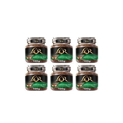 L'OR Decaff Instant Coffee 100g (Pack of 6 Jars, Total 600g)