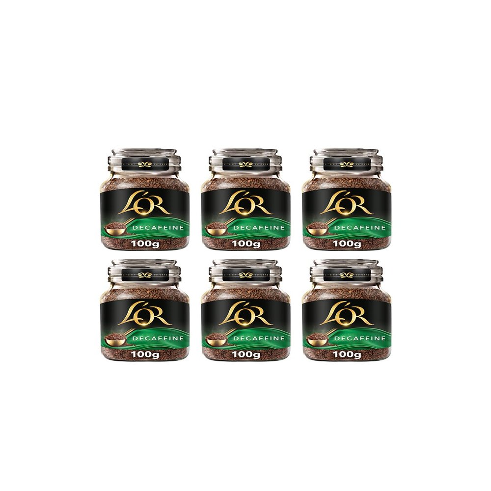 L'OR Decaff Instant Coffee 100g (Pack of 6 Jars, Total 600g)