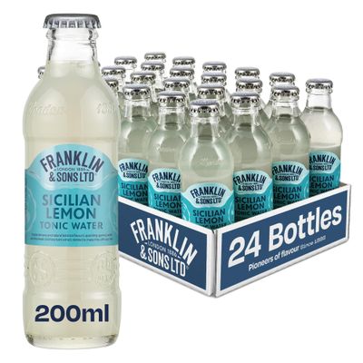 Franklin & Sons Sicilian Lemon Tonic Water | 24 x 200ml Bottle Case | Natural Sicilian Lemon Flavour | Natural Flavours | Lake District Water | Zesty Gin & Tonic | Premium Mixer | Fizzier for longer