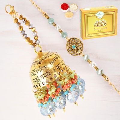 Ghasitaram Gifts Rakhis Online - Rakhi for Brother-RM-270 Bhaiya Bhabhi Rakhi with 400 GMS of Soan Papdi