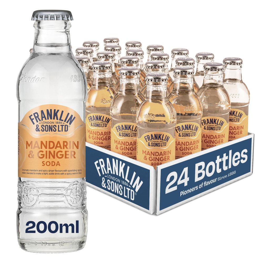 Franklin & Sons Bottles | 24 x 200ml Case | Flavoured Drinks & Sodas | 200ml | Mandarin & Ginger Soda | Premium Mixer | Flavoured Soda | Fizzier for longer