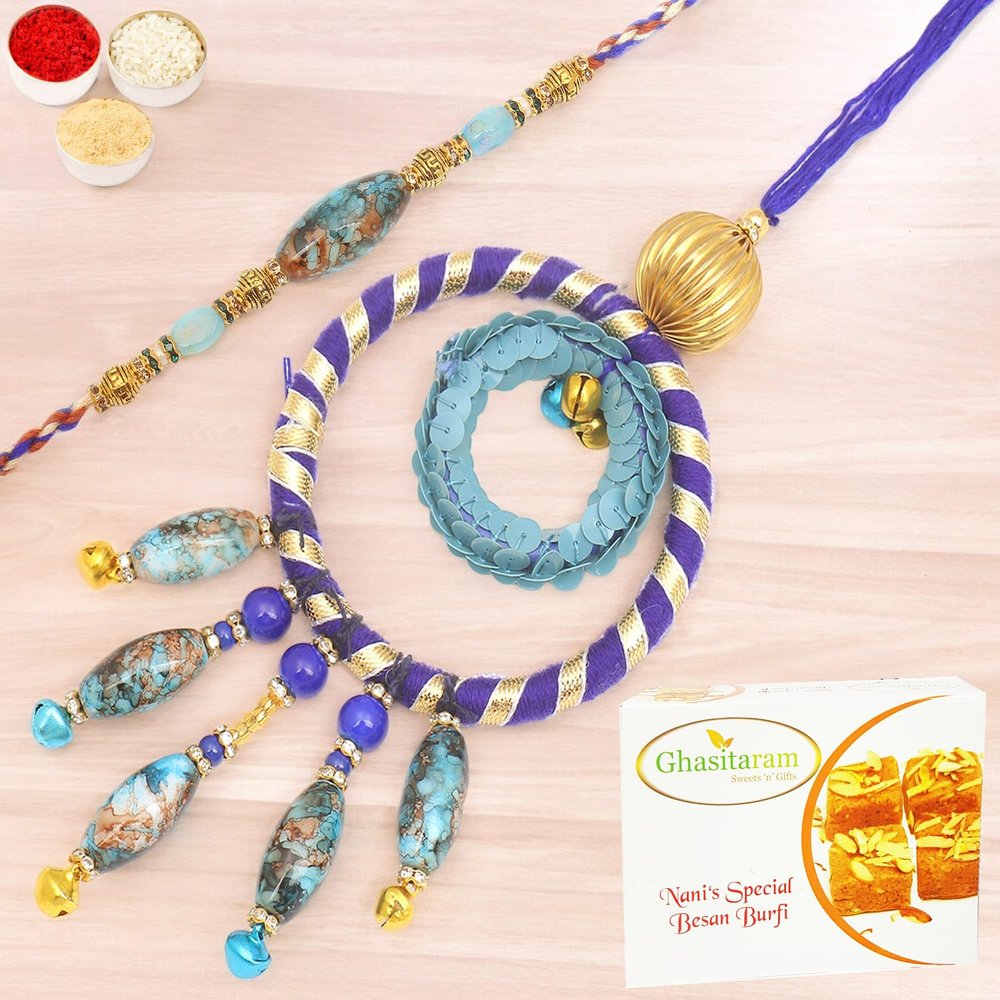 Ghasitaram Gifts Rakhis Online - Rakhi for Brother- The Ever Lasting Bond rm100 Bhaiya Bhabhi Rakhi with 400 GMS of Besan Barfi