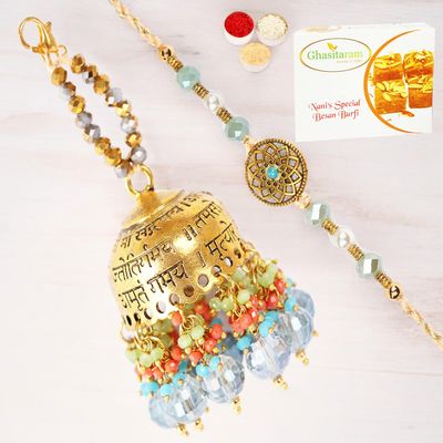 Ghasitaram Gifts Rakhis Online - Rakhi for Brother-RM-270 Bhaiya Bhabhi Rakhi with 400 GMS of Besan Barfi