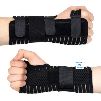 Actesso Breathable Wrist Brace Splint with Support Strap - Ideal for Carpal Tunnel, Sprains, and Tendonitis (Black, Left Hand, XL)