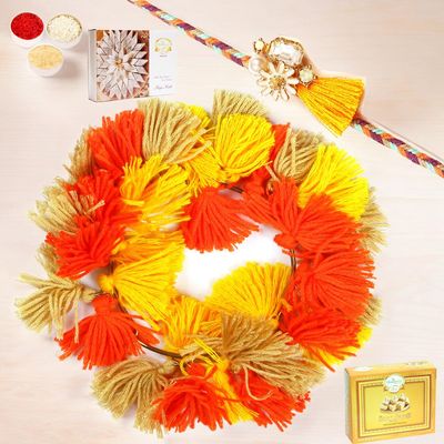 Ghasitaram Gifts Rakhis Online - Rakhi for Brother-RM-268 Bhaiya Bhabhi Rakhi with 200 GMS of Kaju katli and 200 GMS of Soan Papdi