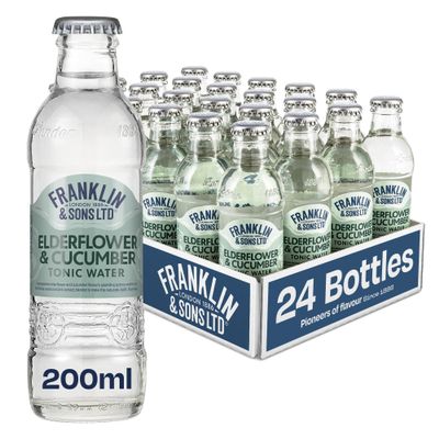 Franklin & Sons Elderflower & Cucumber Tonic Water | 24 x 200ml Bottle Case | Refreshing | Lake District Water | Traditional Natural Flavour | Premium Tonic | Premium Mixer | Fizzier for longer