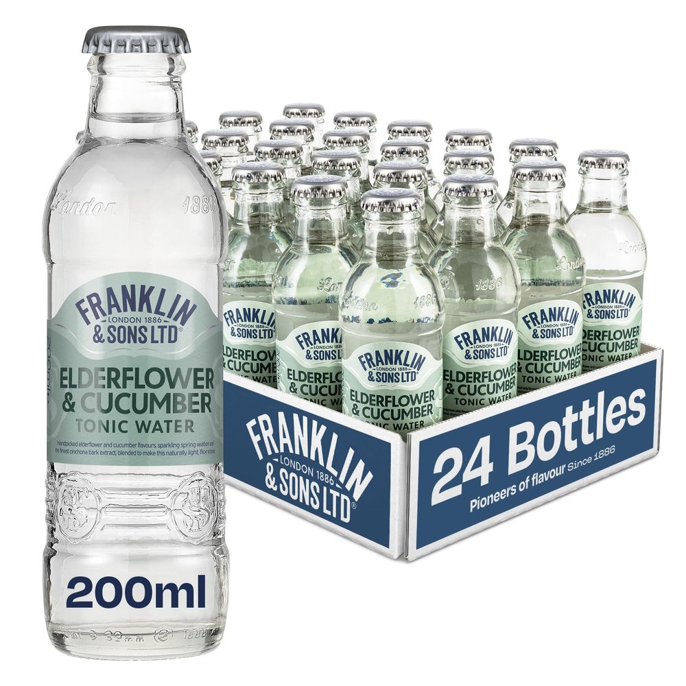 Franklin & Sons Elderflower & Cucumber Tonic Water | 24 x 200ml Bottle Case | Refreshing | Lake District Water | Traditional Natural Flavour | Premium Tonic | Premium Mixer | Fizzier for longer
