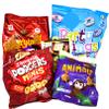 Mini Biscuits Selection Pack with Mini Party Rings, Jammie Dodgers Minis, Double Choc Cookie Minis, Animal Freddo and Kitchenfella 'Cooking Tips' postcard view 1