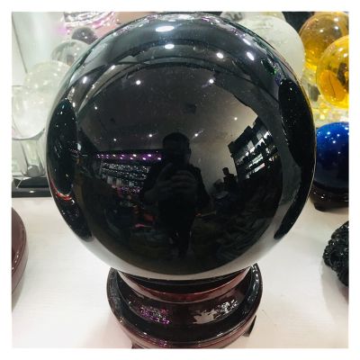 Kigauru Natural crystal rough 4cm-20cm +Stand Natural Black Obsidian Sphere Large Crystal Ball Healing Stone+pedestal (Color : 20cm)