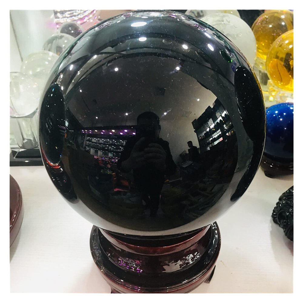 Kigauru Natural crystal rough 4cm-20cm +Stand Natural Black Obsidian Sphere Large Crystal Ball Healing Stone+pedestal (Color : 20cm)