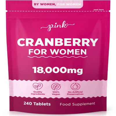 Cranberry Tablets for Urinary Infections 18,000mg | High Strength Cranberry Extract | 240 Vegan Tablets | Supplement for Women & Men | by Pink