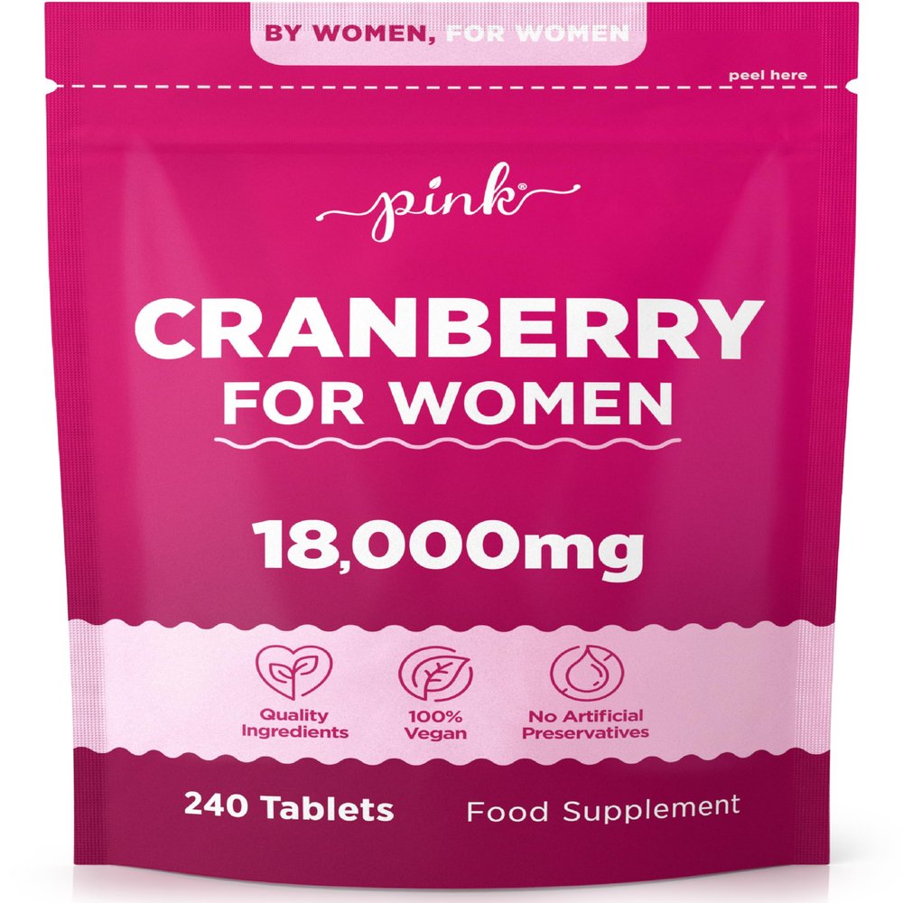 Cranberry Tablets for Urinary Infections 18,000mg | High Strength Cranberry Extract | 240 Vegan Tablets | Supplement for Women & Men | by Pink