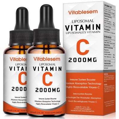Liquid Liposomal Vitamin C 2000mg Supplement(2 Bottles), High dose Ascorbic Acid, Antioxidants, Maximum Absorption, Highly Bioavailable, Soy-Free, Vegan Non-GMO