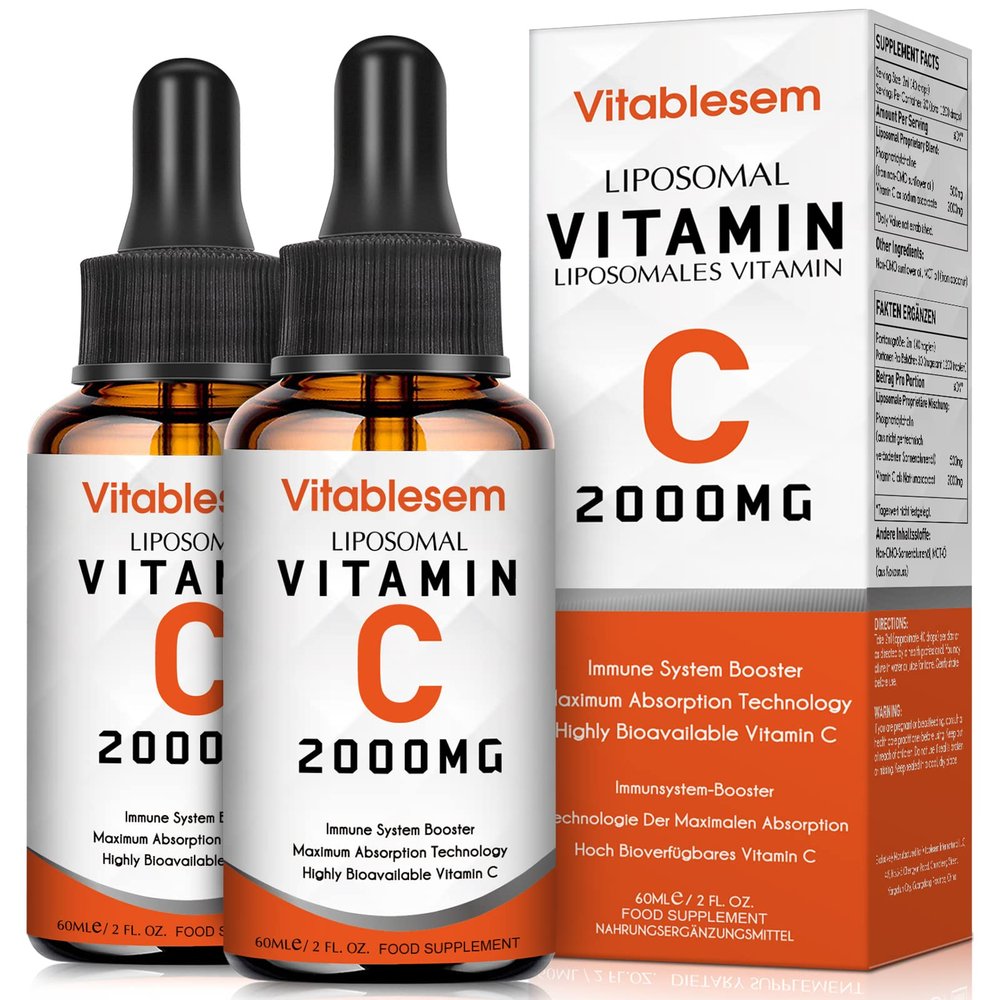 Liquid Liposomal Vitamin C 2000mg Supplement(2 Bottles), High dose Ascorbic Acid, Antioxidants, Maximum Absorption, Highly Bioavailable, Soy-Free, Vegan Non-GMO