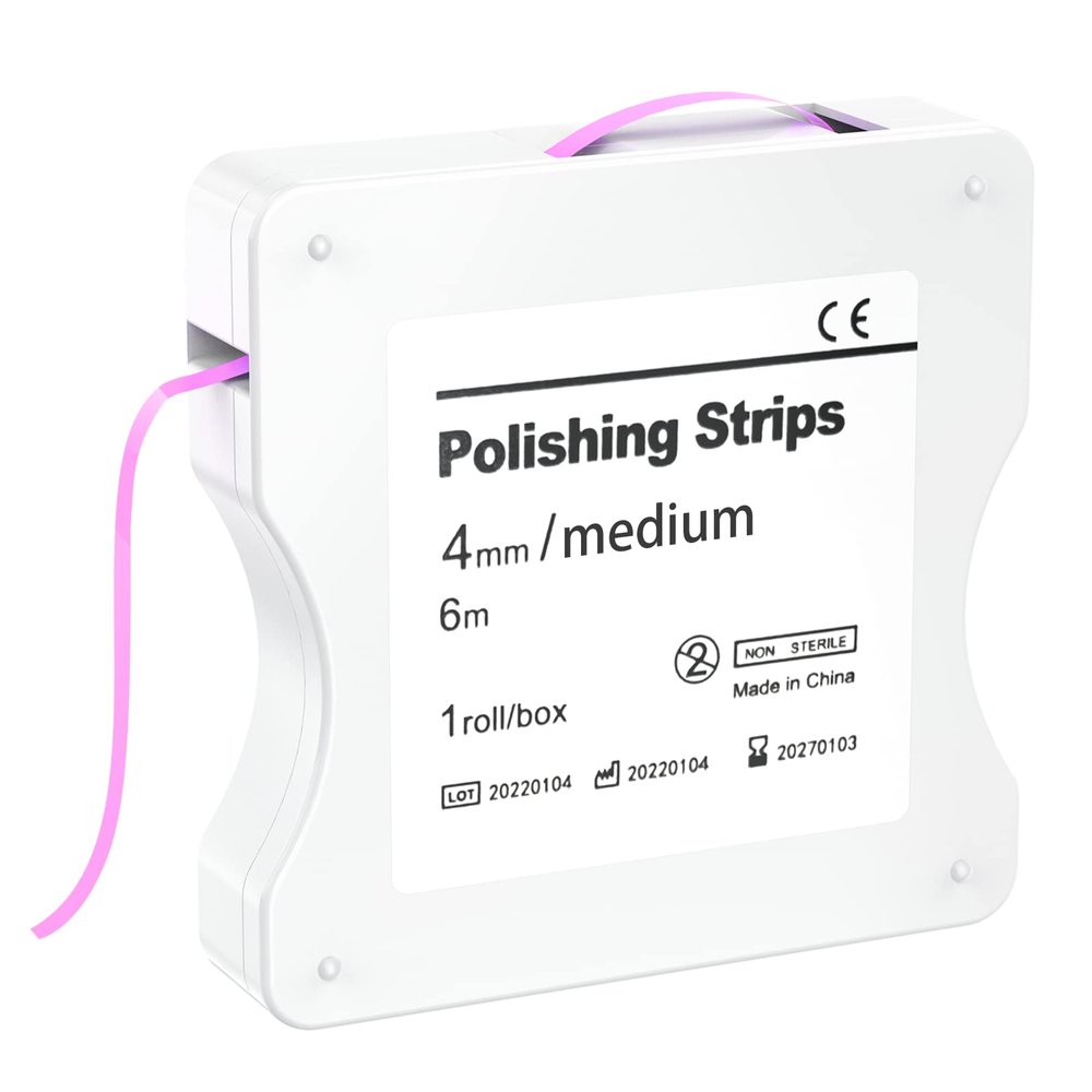 AISEELY Dental Polishing Strips, 1Pc 6M/Rolls/Box Tooth Sandpaper 4mm Thickness Teeth Whitening Strips Resin Tooth Interdental Grinding Tool (Pink-Medium)