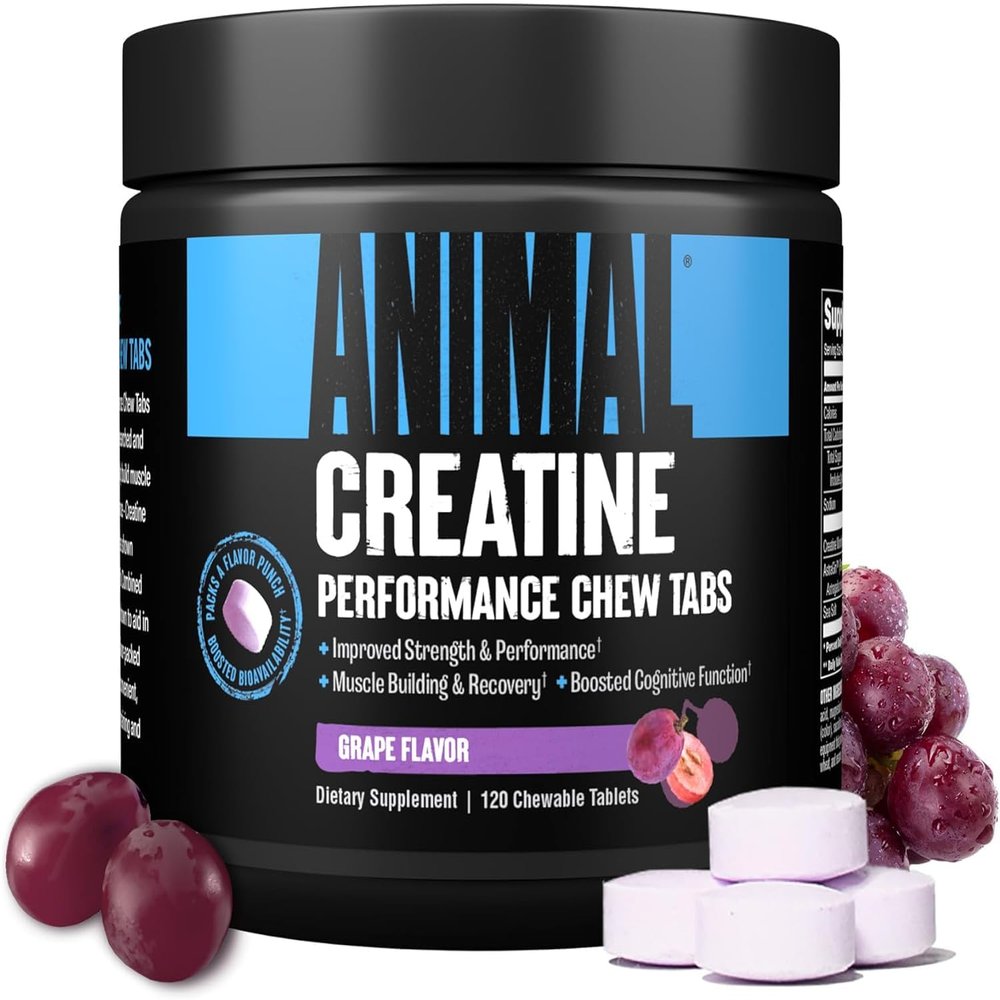 ANIMAL Creatine Performance Chew Tabs Grape - Chewable Tablets with 5 g Creatine Monohydrate per Serving & Sea Salt for Enhanced Effectiveness - 120 Tablets