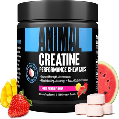 ANIMAL Creatine Performance Chew Tabs Fruit Punch - Chewable Tablets with 5 g Creatine Monohydrate per Serving & Sea Salt for Enhanced Effectiveness - 120 Tablets
