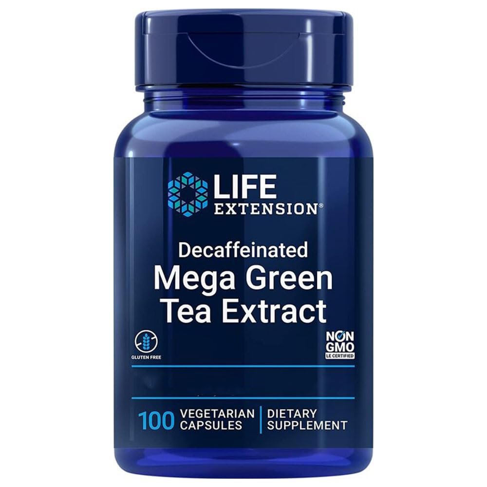 Life Extension, Mega Green Tea Extract, 725mg, Decaffeinated, 100 Vegan Capsules, Lab-Tested, Vegetarian, Gluten-Free, Soy-Free, Non-GMO