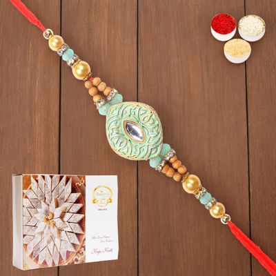 Ghasitaram Gifts Rakhi for Brother Rakhis Online - 8469 Premium Rakhi with 200 GMS of Kaju katli