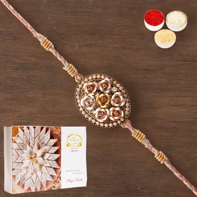 Ghasitaram Gifts Rakhi for Brother Rakhis Online - RM-640 Premium Rakhi with 400 GMS of Kaju katli