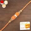 Ghasitaram Gifts Rakhi for Brother Rakhis Online - RM598 - Orange Stone Bracelet Rakhi with 200 GMS of Besan Barfi view 1
