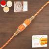 Ghasitaram Gifts Rakhi for Brother Rakhis Online - RM598 - Orange Stone Bracelet Rakhi with 200 GMS of Besan Barfi and 200 GMS of Kaju Katli view 1