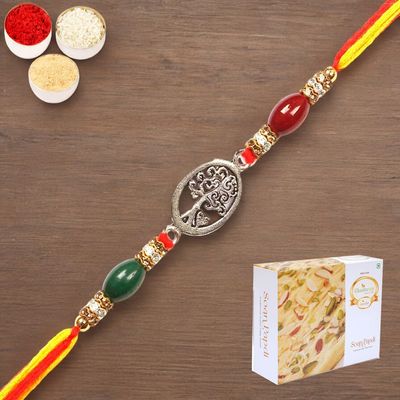Ghasitaram Gifts Rakhi for Brother Rakhis Online - 8833 Premium Rakhi with 200 GMS of Soan Papdi