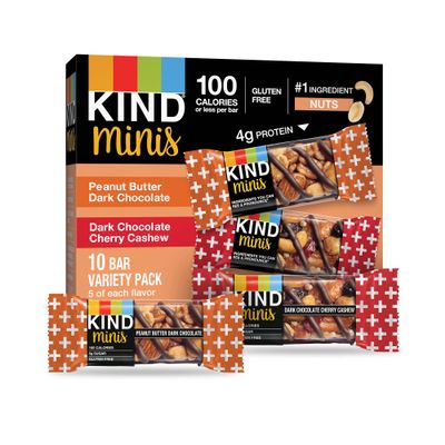 KIND Bar Minis, Peanut Butter Dark Chocolate & Dark Chocolate Cherry Cashew, Variety Pack, Gluten Free, 100 Calories, Low Sugar, Pack of 80
